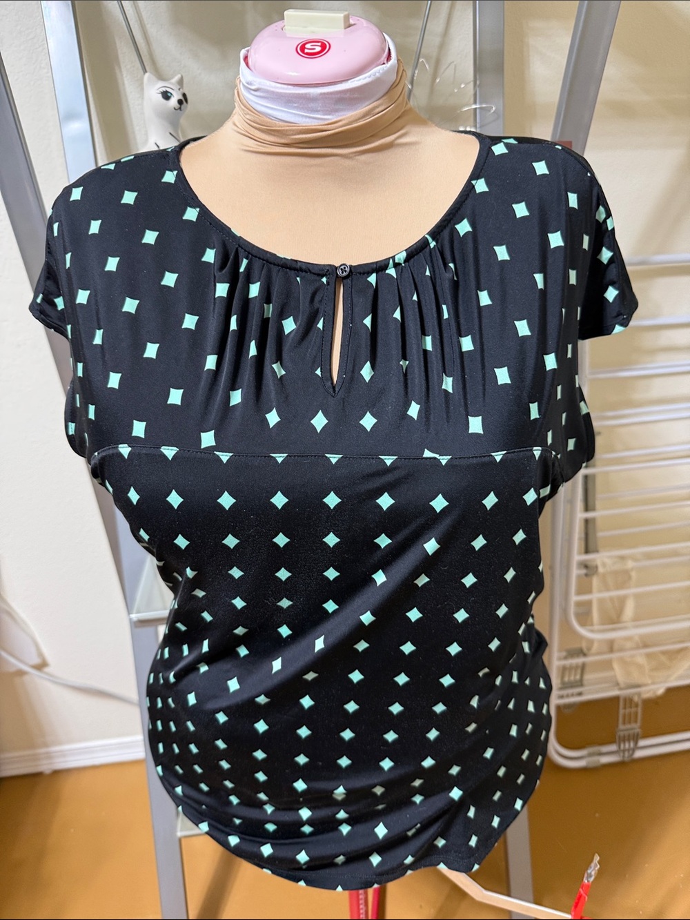 Worthington Black Top with Mint Diamond Print